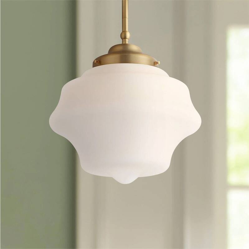 Soft Gold Mini Pendant Light 11" Modern Opal Glass Shade Dining Room - 11" x 11"