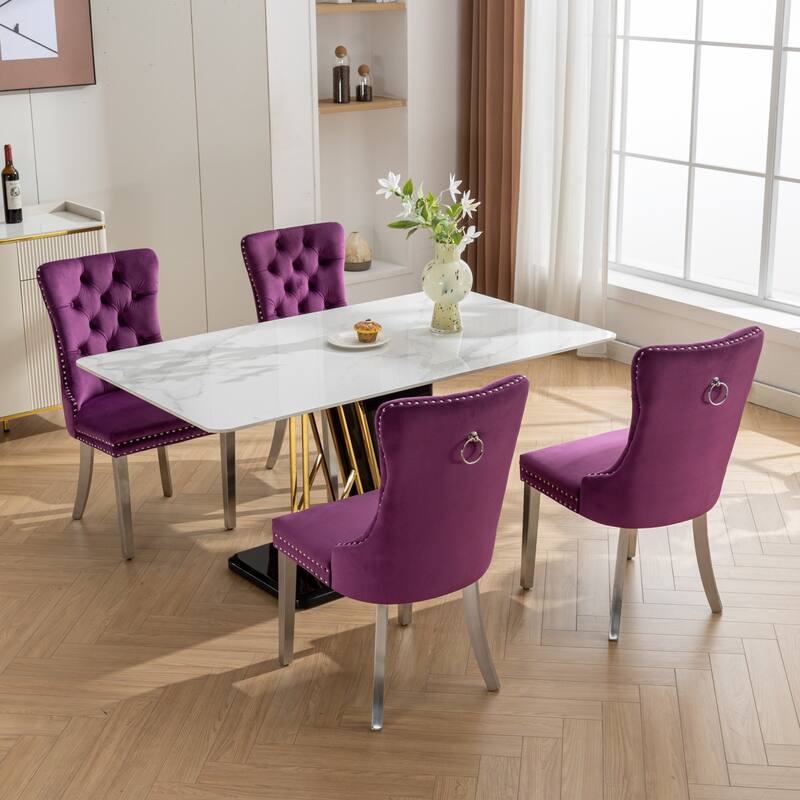 Velvet Dining Chairs Set of 2 Upholstered Side Chairs Farmhouse Accent Chairs with Metal Legs for Guest Room Restaurant