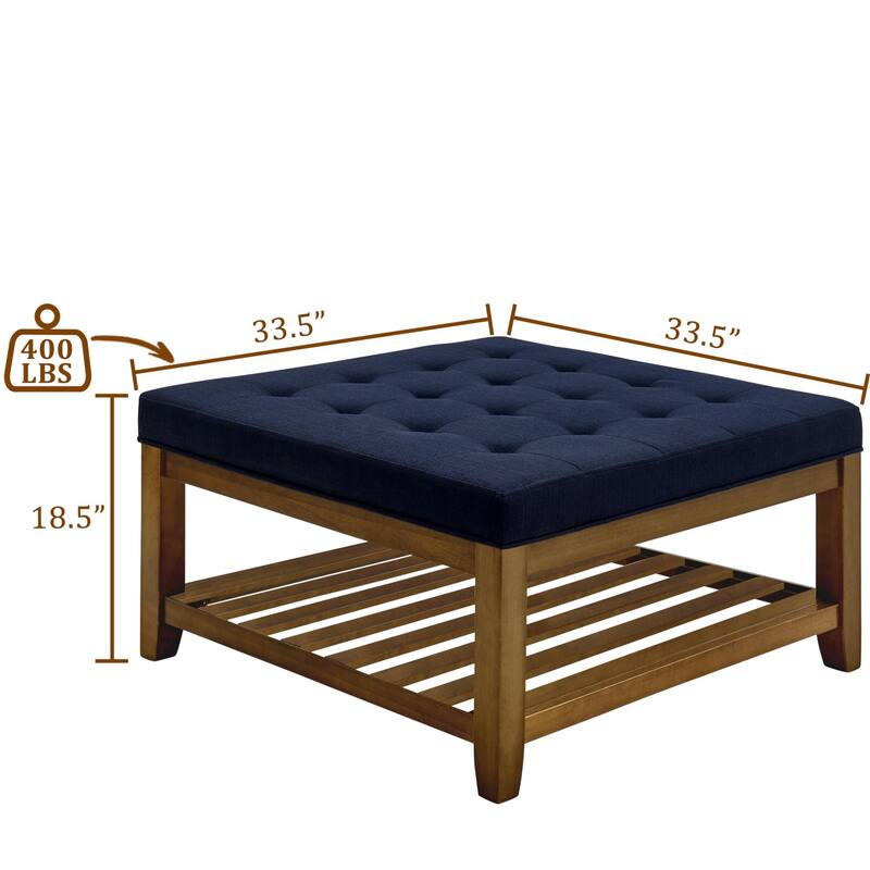 Coffee table with tufted linen upholstery