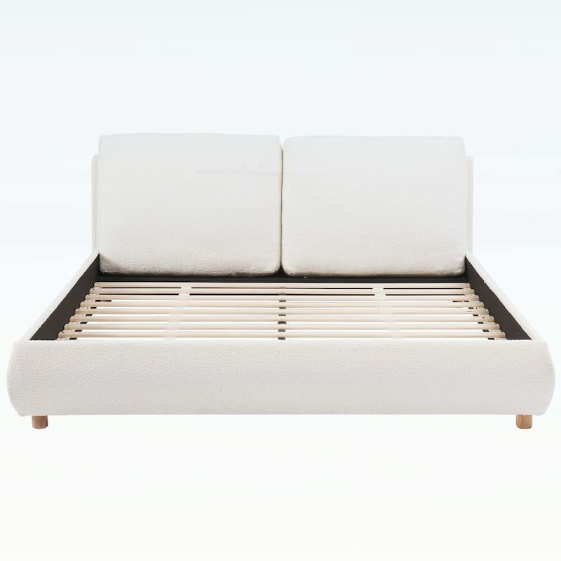 Luxurious Upholstered Platform Bed with Versatile Pillows and Graceful Headboard
