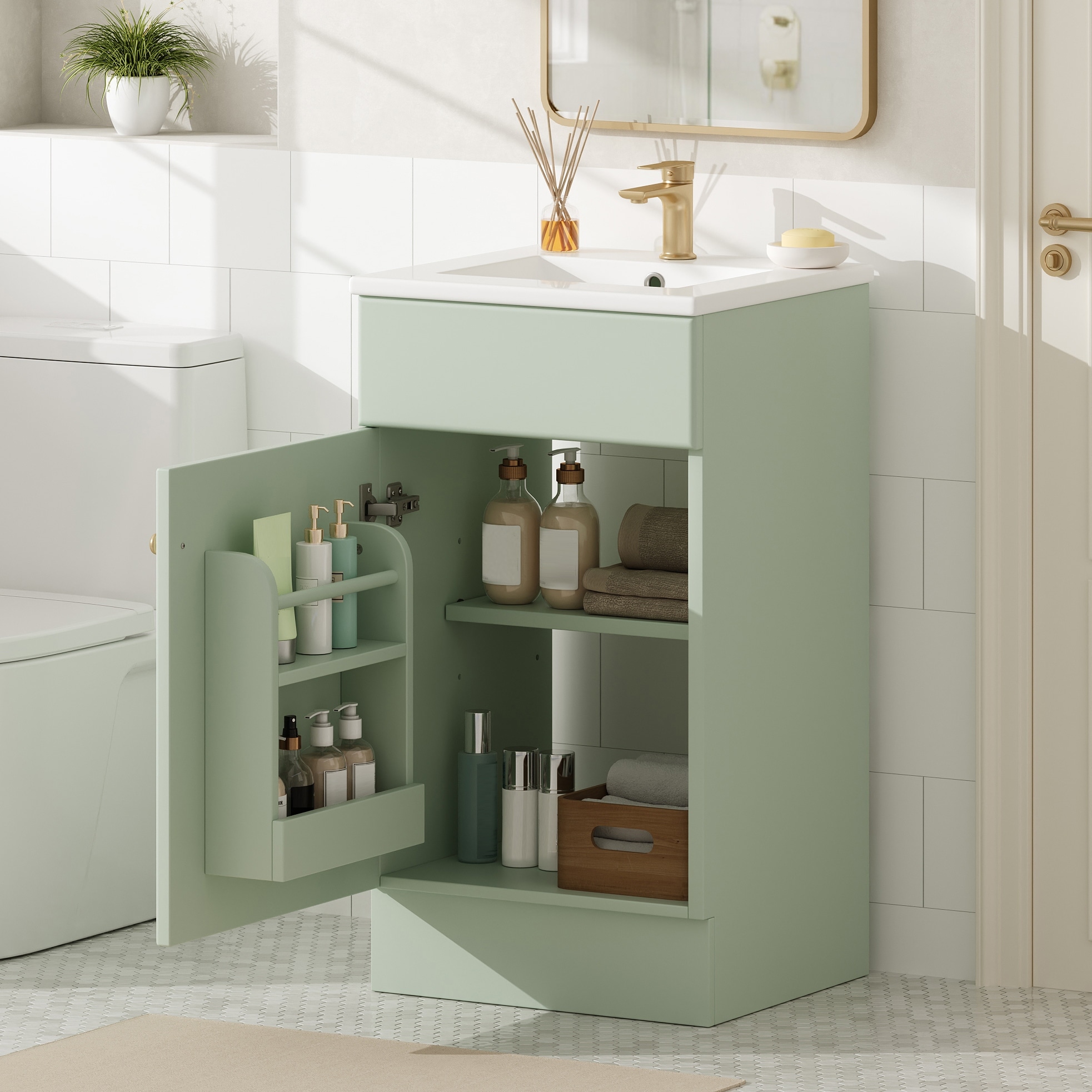 18" Bathroom Vanity with Sink, Vanity Cabinet with Door Shelf and Adjustable Shelf