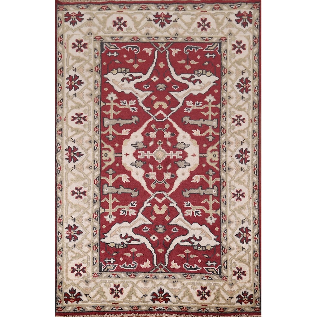 Oushak Indian Rug Hand-Knotted Transitional Floral Wool Carpet - 4'0"x 6'3"