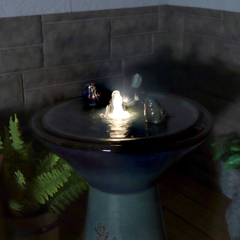 Sunnydaze Gathering Birds Ceramic Outdoor Fountain with LED Lights - 28.25-Inch