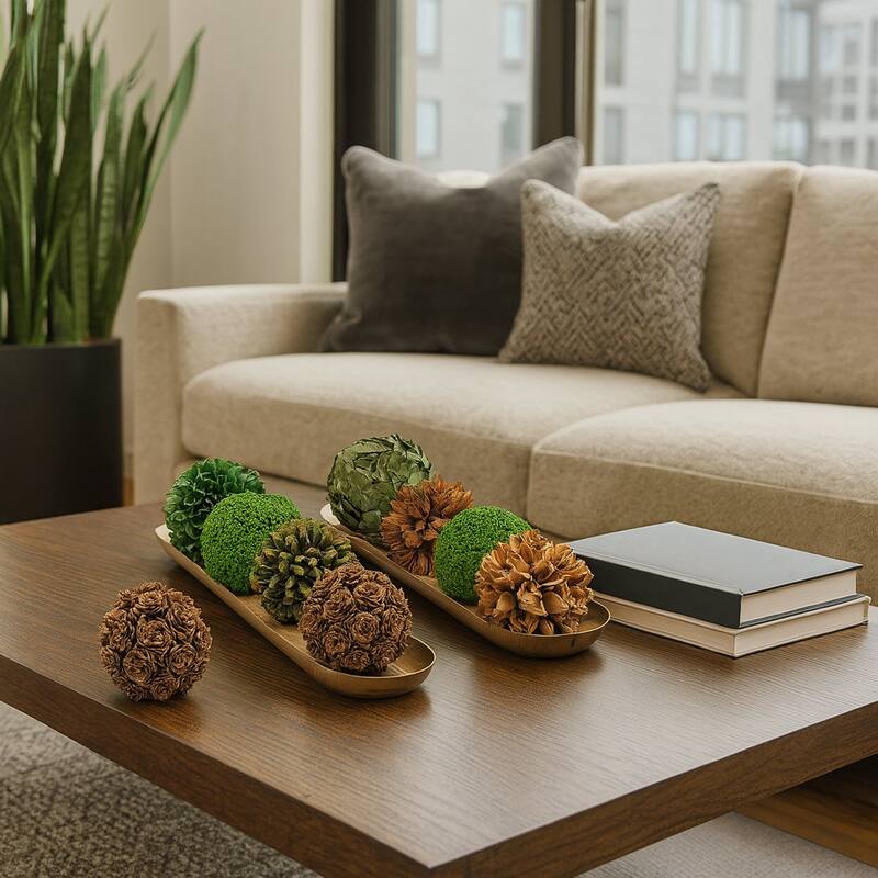 Handmade Preserved Topiary Balls, Set of 9 Decorative Floral Orbs - 4 inch