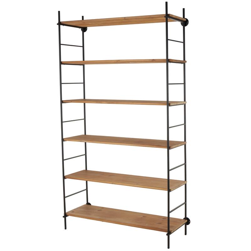 Wood Rectangular 6 Level Shelving Unit with Black Metal Ladder Frames - Brown - Roche River Decor