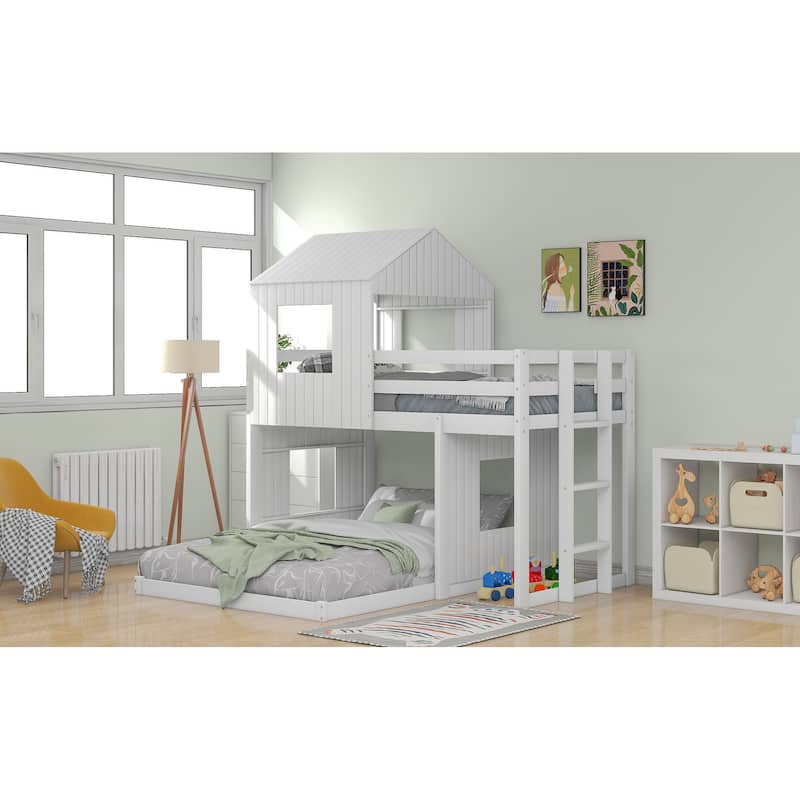 Twin over Full Wooden Bunk Bed, Playhouse Design
