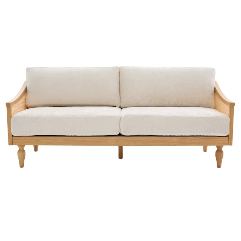 Christopher Knight Home - Riverton Mid-Century Upholstered Loveseat Sofa with Rattan Armrests