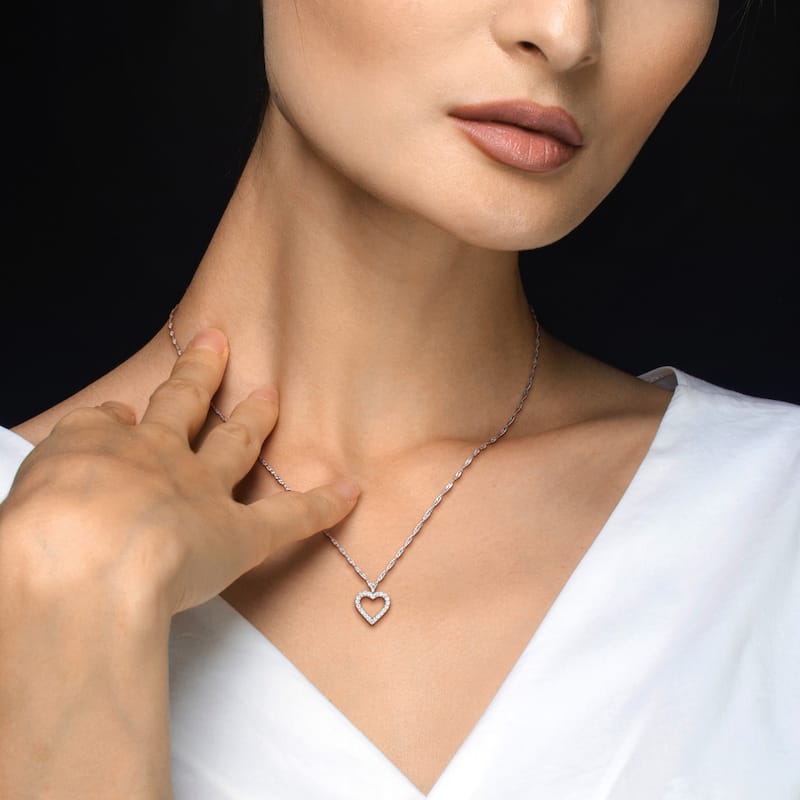1ct TW Lab-Grown Diamond Open Heart Necklace in 14k White Gold