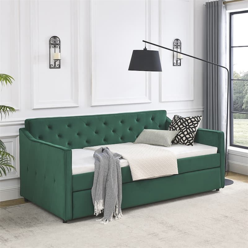 Twin Size Daybed with Twin Size Trundle Upholstered Tufted Sofa Bed