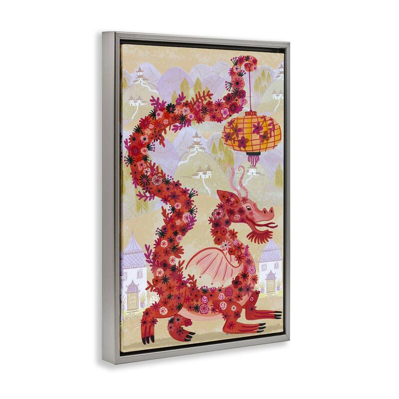 Stupell Dragon & Lantern Mythology Framed Floater Canvas Wall Art Design By Kay Widdowson