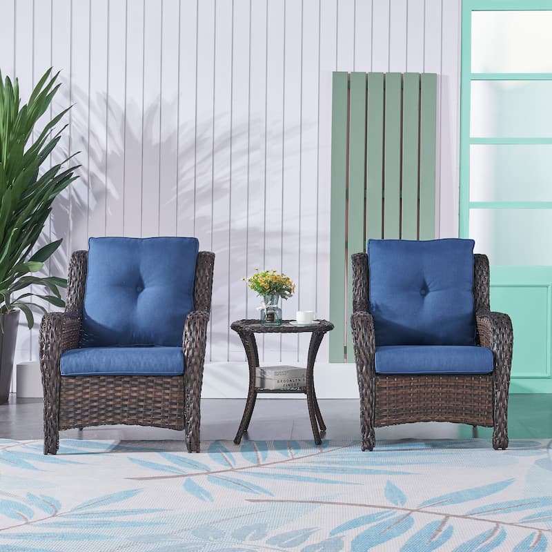 Pocassy Outdoor Wicker Bistro Set, 3 Piece Patio Set