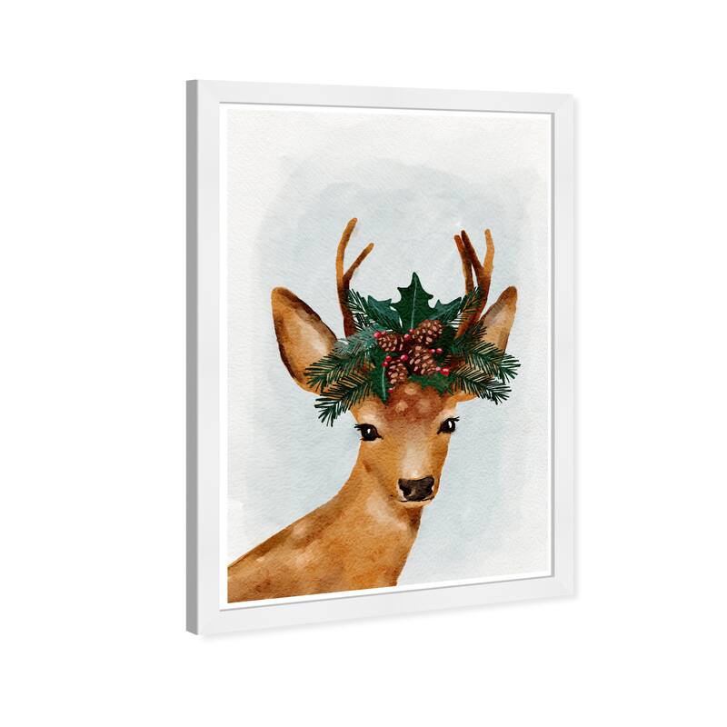Wynwood Studio Prints Holiday and Seasonal Holiday Ornament Deer White and Dark Green Farmhouse Wall Art Canvas Print