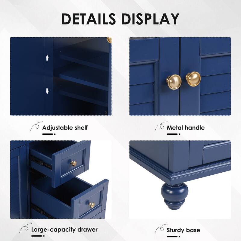 36" Blue Bathroom Vanity with Ceramic Sink - Soft-Close Drawers, Solid Wood Frame, Multi-Organizer Storage