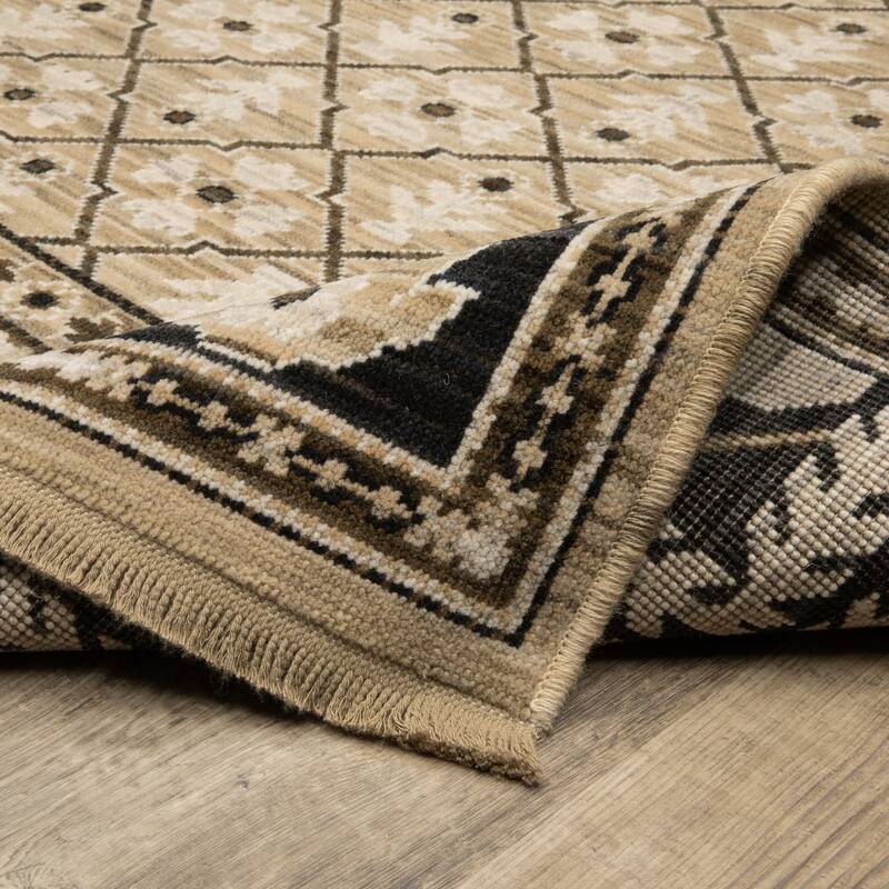 Adelaide Vintage Traditional Tan/ Charcoal Wool Blend Area Rug