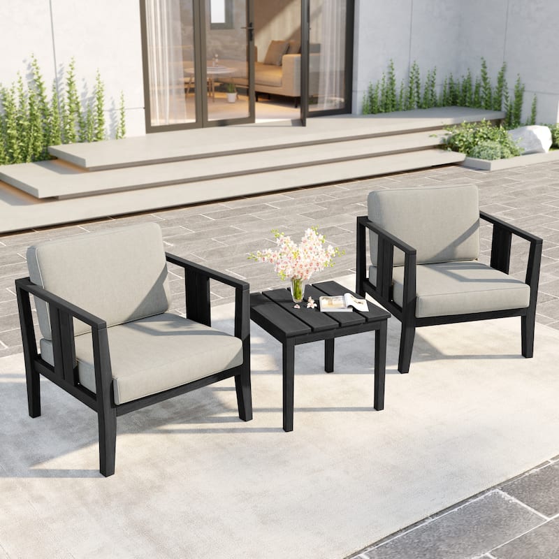 Uixe 3-piece Teak Solid Wood Outdoor Arm Chairs with Side Table Set