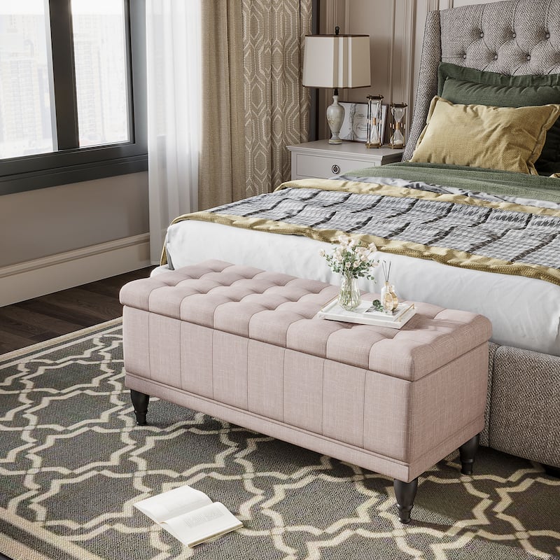 HomCom 42" Fabric Tufted Storage Ottoman Bench - 17*41.5*19.5