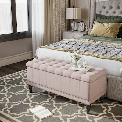 HomCom 42" Fabric Tufted Storage Ottoman Bench - 17*41.5*19.5