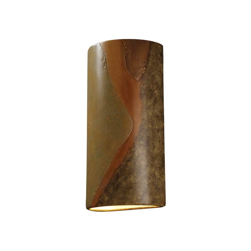 Justice Design Ambiance Harvest Yellow Slate Outdoor Really Big Closed Top Cylinder Wall Sconce