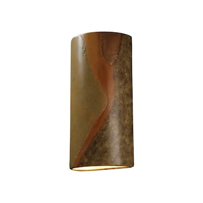 Justice Design Ambiance Harvest Yellow Slate Outdoor Really Big Closed Top Cylinder Wall Sconce
