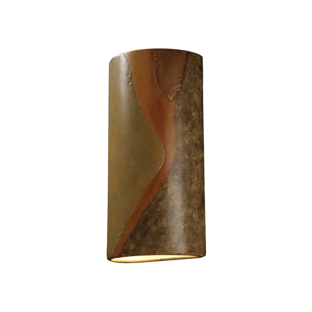 Justice Design Ambiance Harvest Yellow Slate Outdoor Really Big Closed Top Cylinder Wall Sconce