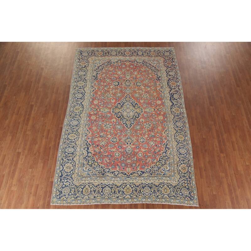 Hand Knotted Oriental 100% Wool Carpet Traditional Floral Coral Mashad Area Rug - 11' 5'' X 7' 8''