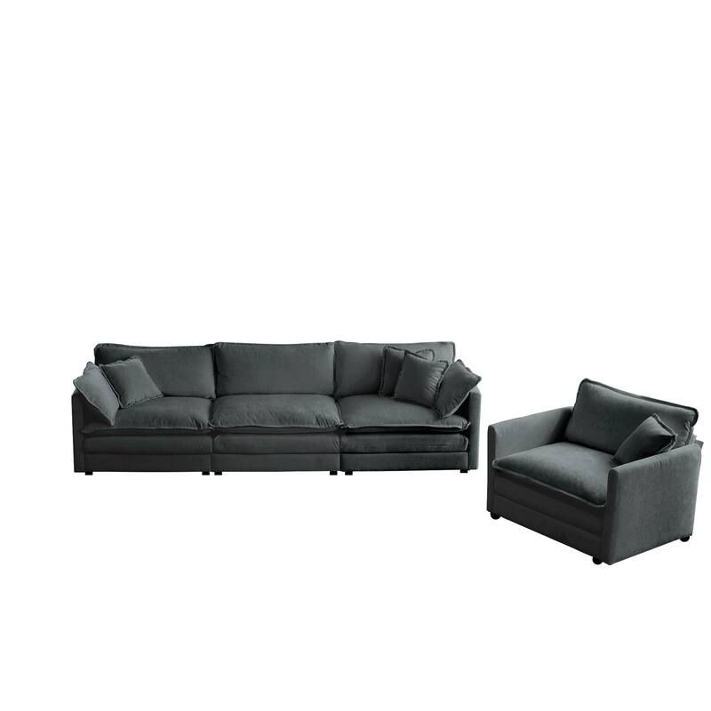 4-Seat Chenille Sectional Sofa Set (3-Seater + Chair)