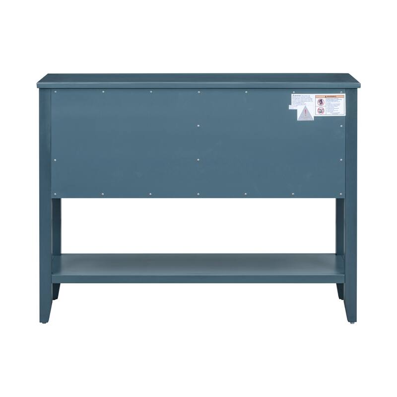 Ample Storage Vintage Console Table with Four Small Drawers and Bottom Shelf for Living Rooms, Entrances and Kitchens