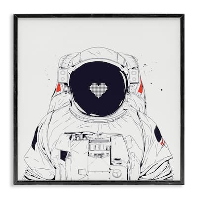 Stupell Minimal Astronaut with Heart Framed Giclee Art Design By Balazs Solti