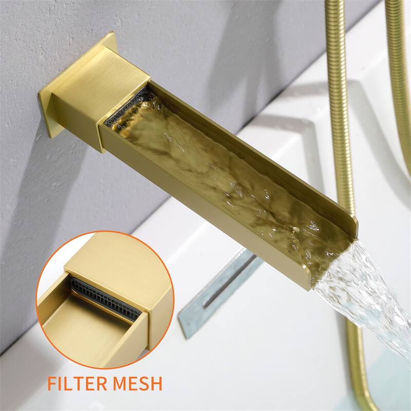 Waterfall Tub Faucet Wall Mounted Single Handle Tub Fillers with Handheld Shower Bathtub Faucet with Rough-in Valve