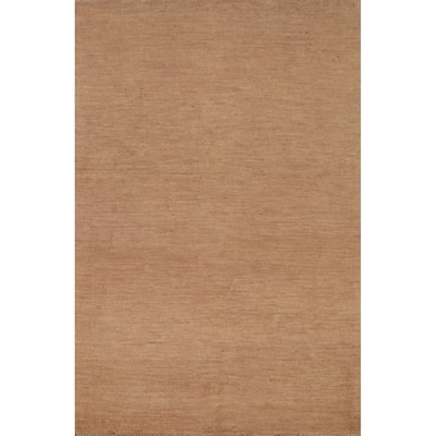 Light Brown Modern Gabbeh Oriental Foyer Rug Hand-Knotted Wool Carpet - 3'3"x 4'10"