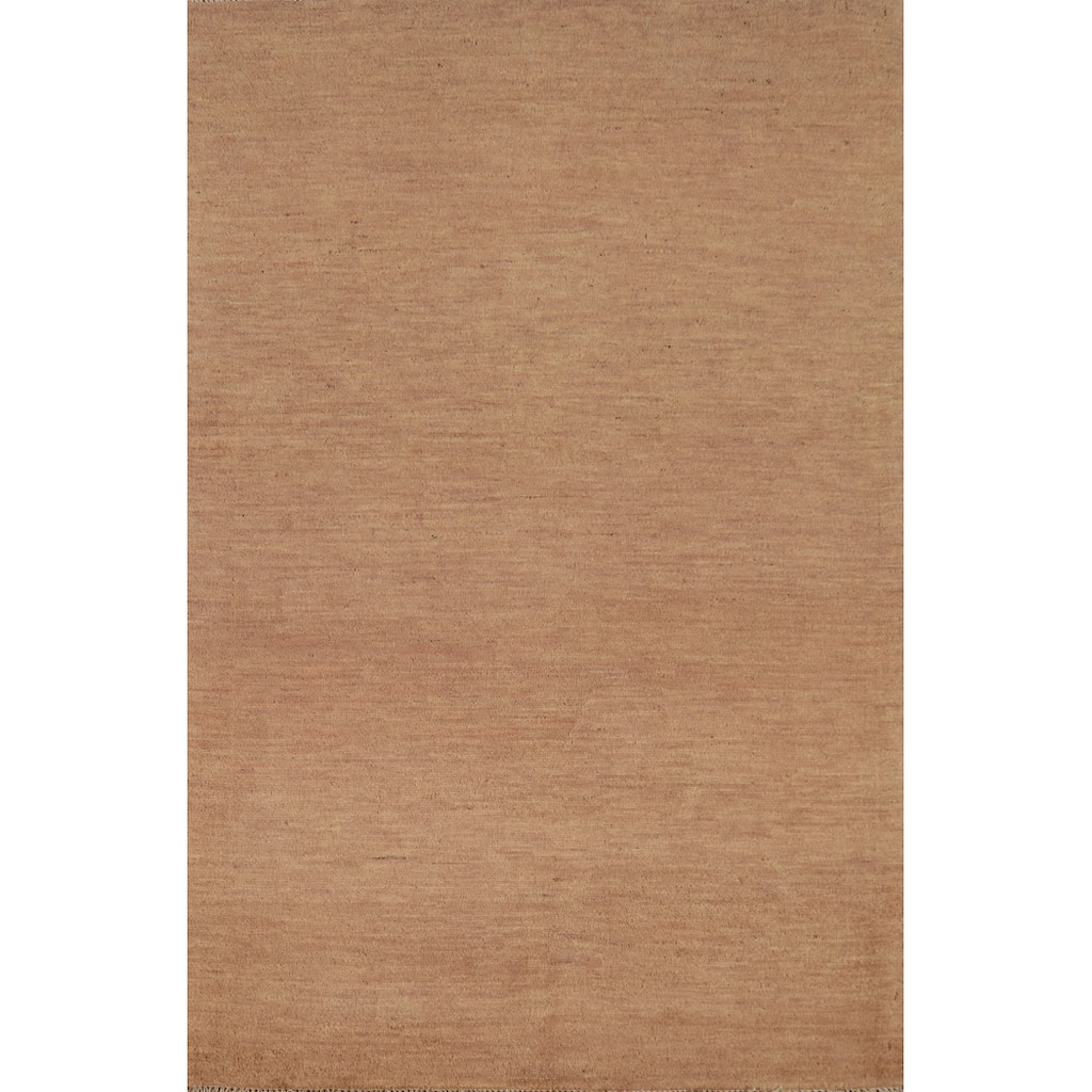 Light Brown Modern Gabbeh Oriental Foyer Rug Hand-Knotted Wool Carpet - 3'3"x 4'10"