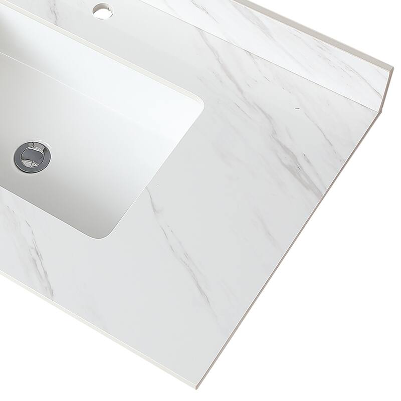 Durable 37-Inch Sintered Stone Vanity Top, Pre-Drilled Faucet Hole, and Carrara White Pattern - 37.01in L