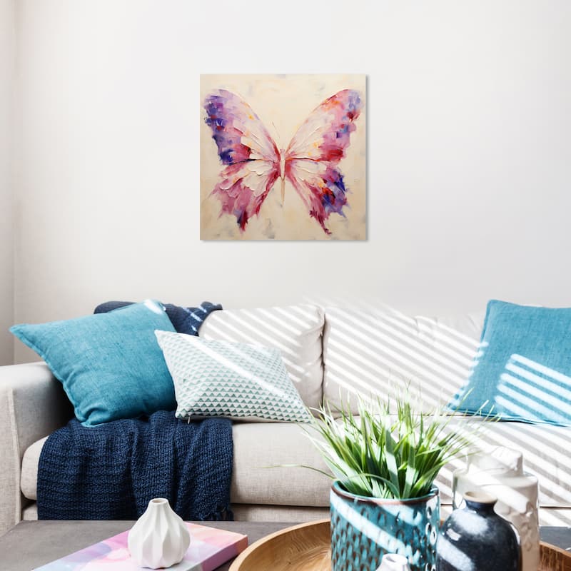 Wynwood Studio Canvas Animals Adventurous Butterlfy Pink and Rustic Wall Art Canvas Print - 20 x 20
