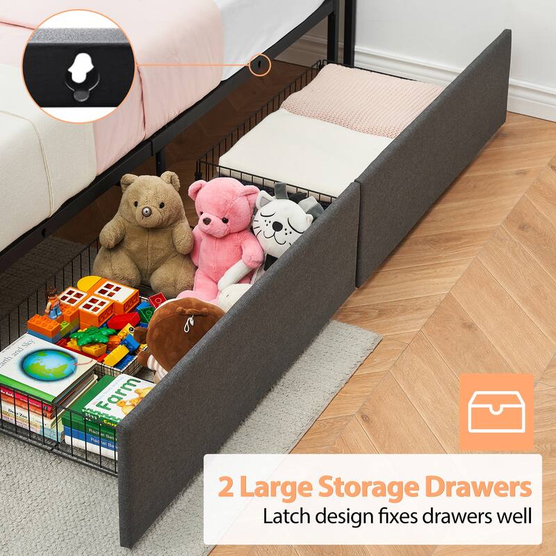 Bed Frame with 2 Storage Drawers and Charging Station