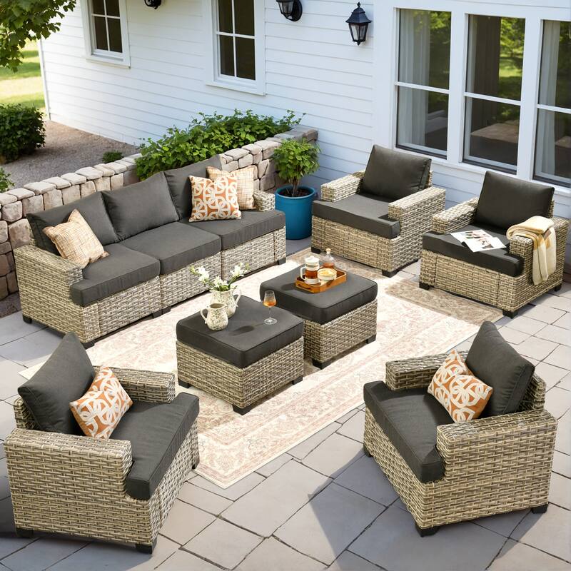 XIZZI 9-piece Patio Furniture Set Outdoor Wicker Chair - Black
