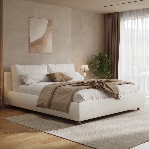 Christopher Knight Home - Charlotte King Size Upholstered Boucle Platform Bed with Removable Pillow Headboard