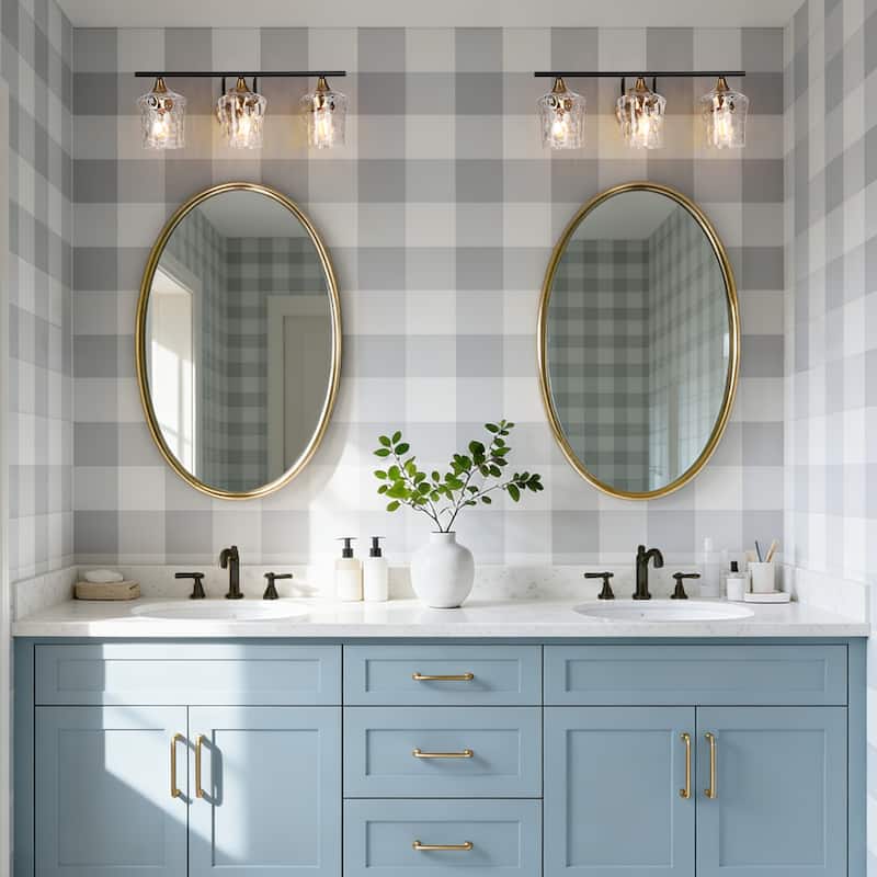 Modern Black Gold Bathroom Vanity Light Hammered Glass Wall Sconces Lamps with 1/2/3/4 Lights