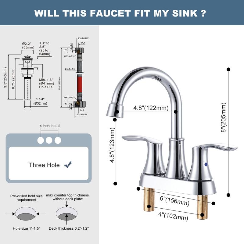 WOWOW 4 in. Centerset Double Handle High Arc Bathroom Faucet