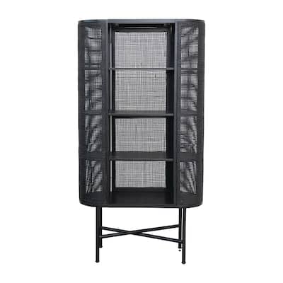 Wood and Woven Cane Cabinet with 3 Shelves - 35.4"L x 13.8"W x 66.9"H