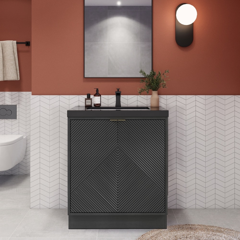 Milano 30" Freestanding Bathroom Vanity with Black Acrylic Sink