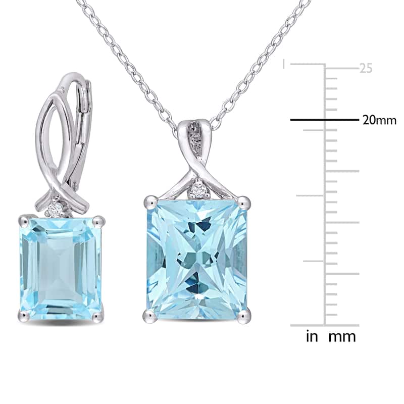 Miadora Sky Blue Topaz and White Topaz Drop Necklace and Earrings Set in Sterling Silver