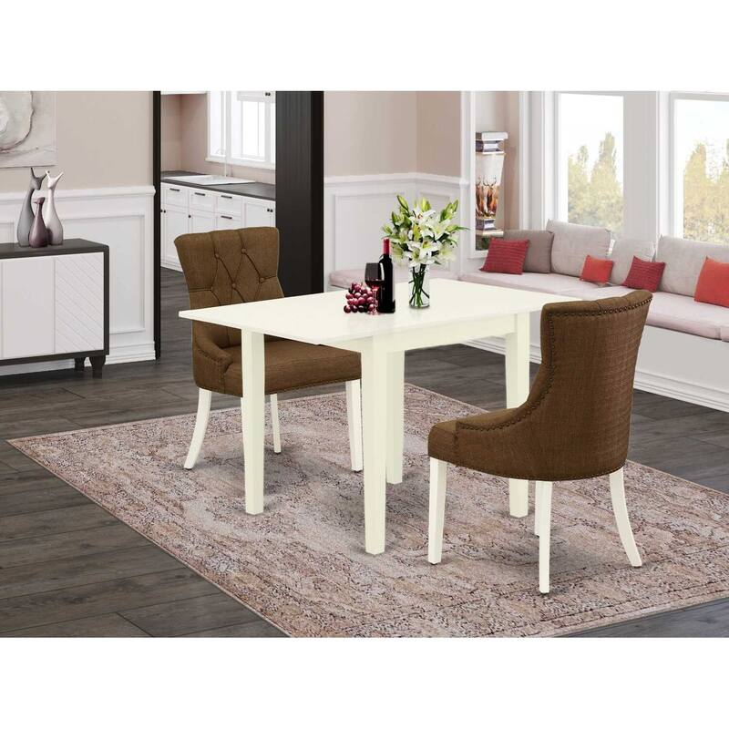 HomeStock 3-Piece Linen White Finish Solid Wood Top Dining Table Set