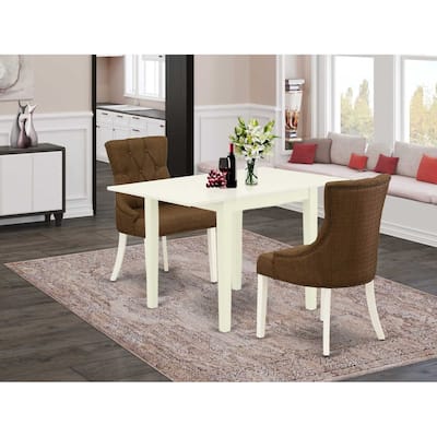 HomeStock 3-Piece Linen White Finish Solid Wood Top Dining Table Set
