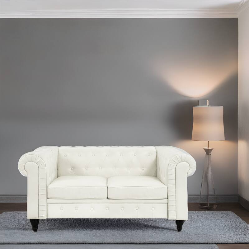 Everett Chesterfield Loveseat - Luxurious Mid-Century Modern Couch for Cozy Living Rooms, Elegance & Serenity