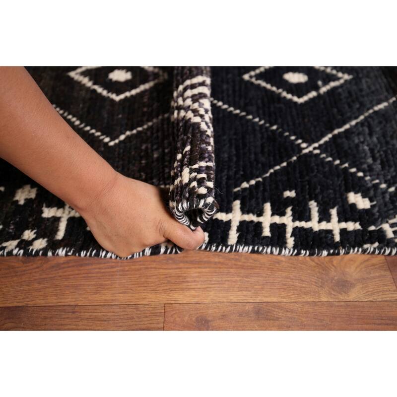 Dark Blue & Brown Moroccan Oriental Area Rug Hand-Knotted Wool Carpet - 8'0" x 10'0"