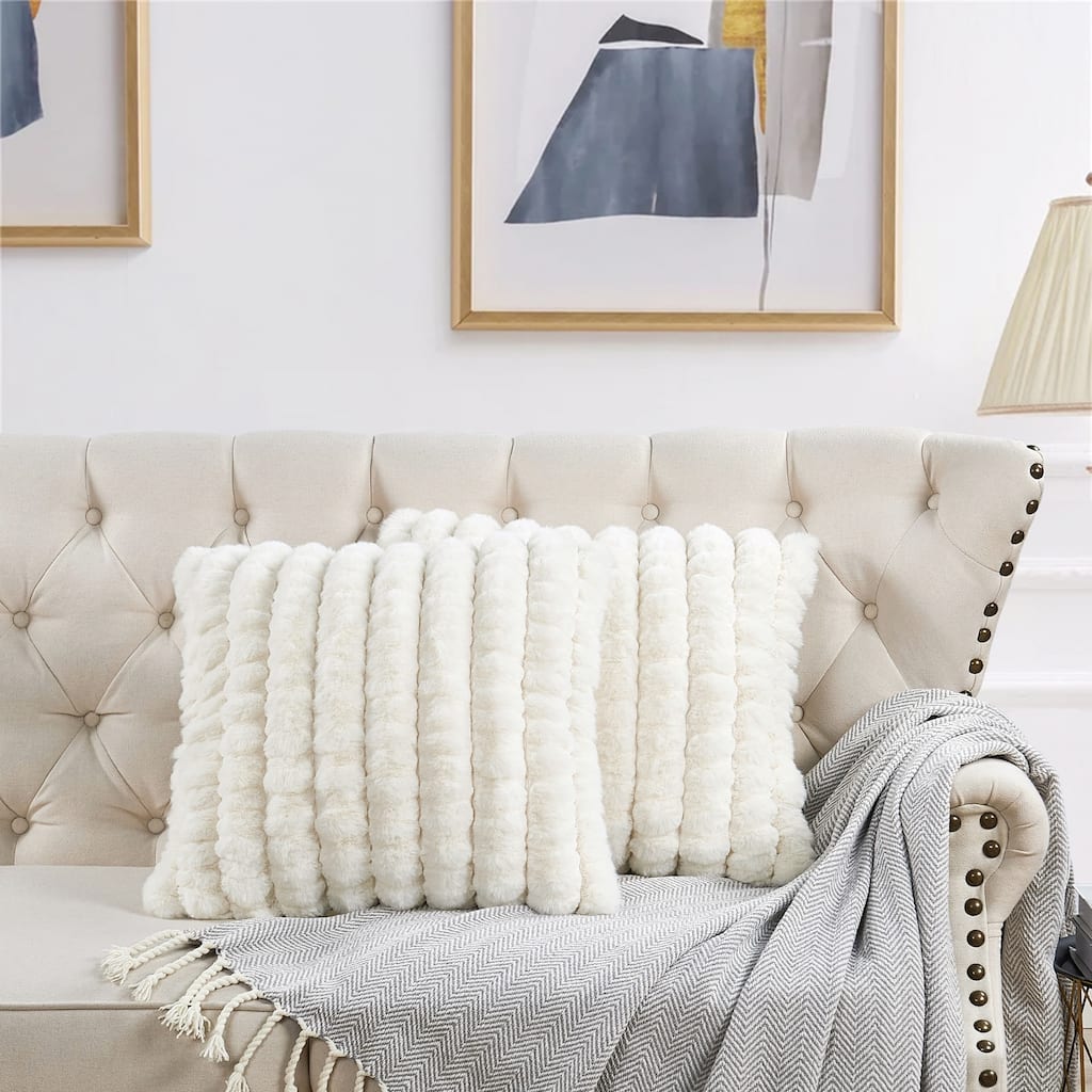 Spandex Striped Heavy ImitativeRabbit FauxFur Pillow Shell
