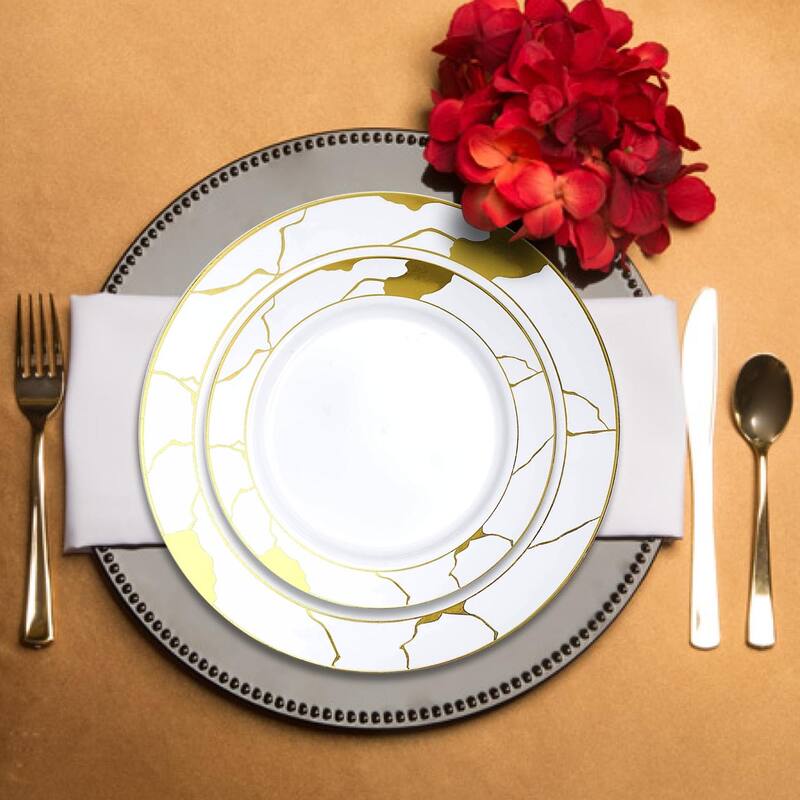 Elegant Marble Rim Disposable Plastic Plate Packs - Party Supplies