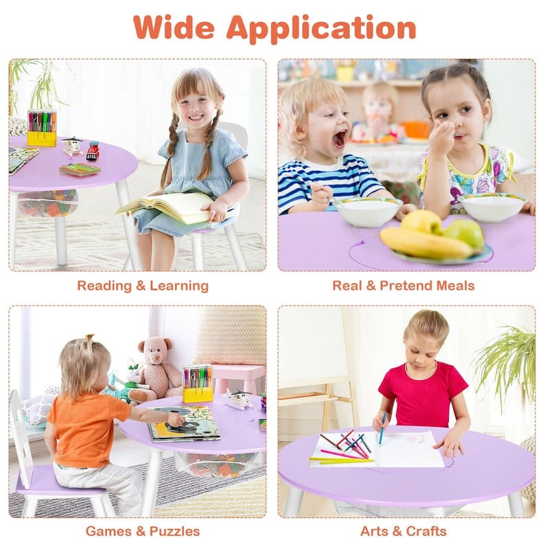 Wood Activity Kids Table and Chair Set with Center Mesh Storage for Snack Time and Homework - 23.5" x 23.5" x 17.5" (L x W x H)