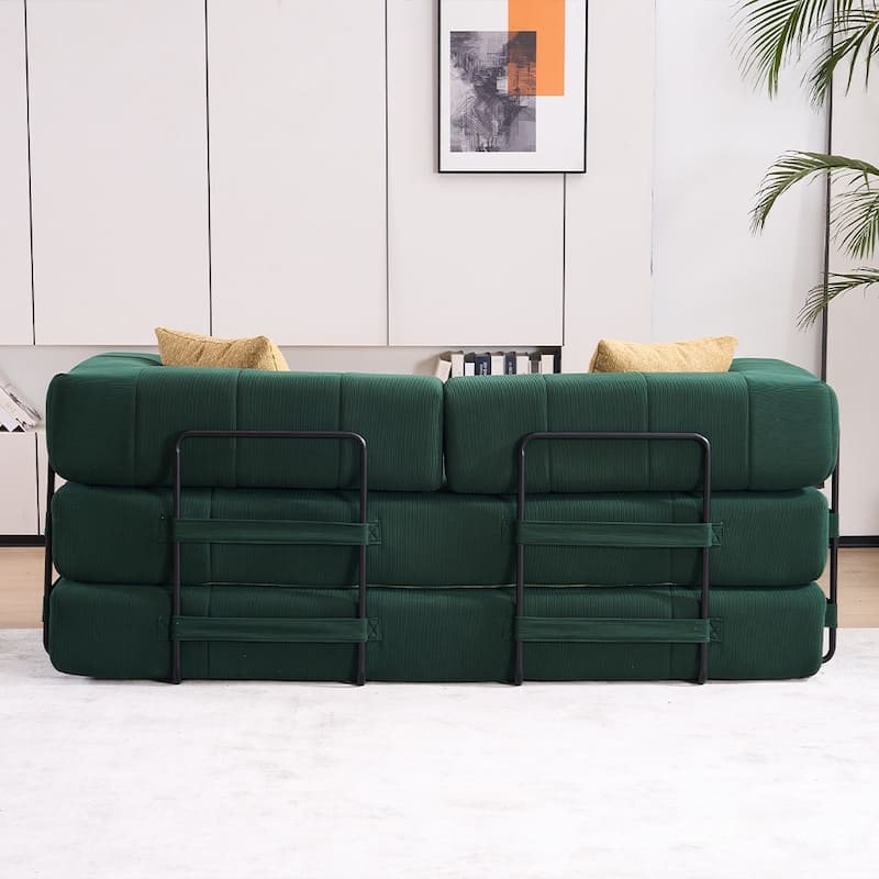 78.5" Folding Sofa Bed with 2 Pillows, Convertible Foam Futon Couch, Corduroy Fold-Out Couch for Living Room, Office