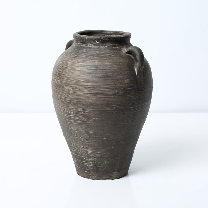 Approx. 12"H Charcoal Gray Vase with Two Handles (4.3" opening)